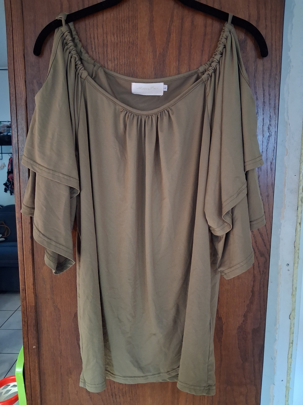 Olive Cold-Shoulder Ruffle Sleeve Tunic